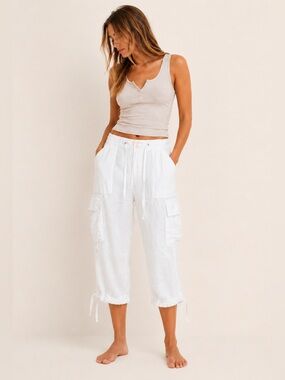 Lauren Ralph Lauren White Linen Cargo Pants Cropped Small